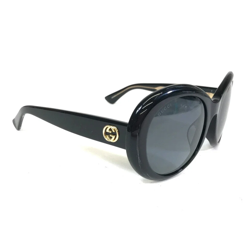 Gucci Sunglasses GG0139SA 001 Polished Black Gold Asian Fit Frames w Gray Lenses
